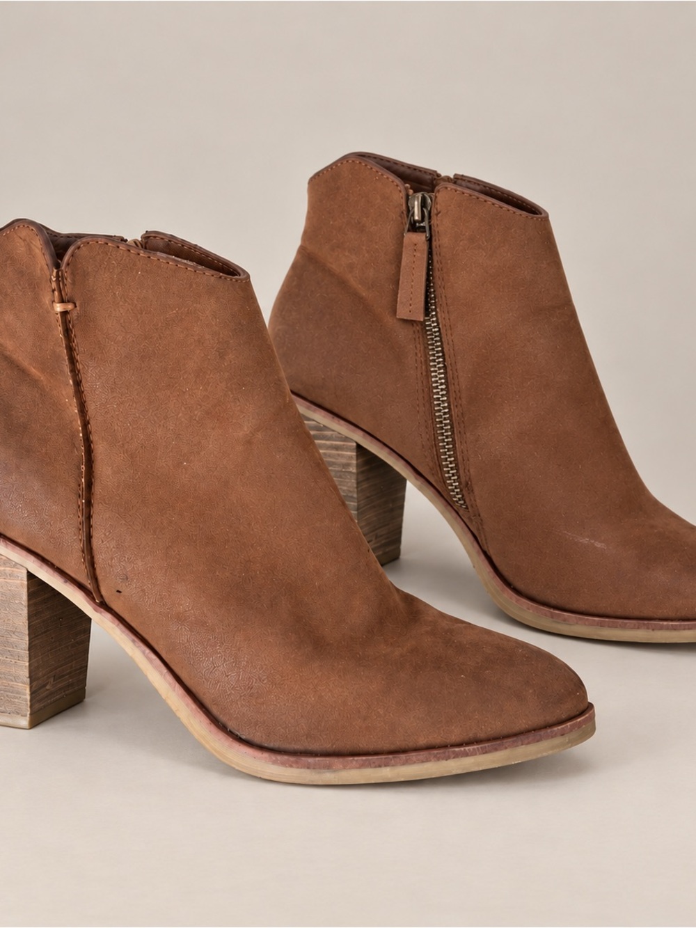 MIA Brown Suede Ankle Booties with Side Zip